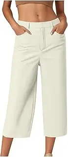 [Generic] Women's High Waisted Cropped Pants Women Vacation Yoga Workout Clothes to Lounge Trousers Ladies Bootcut White Wide Leg Long Lightweight Black Walking Leggings with Pockets