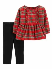 Carters Infant Girls Red & Greed Plaid Top & Ribbed Black Legging Set