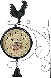 Wall Clock Garden Retro Clocks Outdoor, Double Sided Wall Clock Train Station Clock, Grand Vintage Station Wall Clock with Bracket, Indoor Hanging Decor Stand Clock