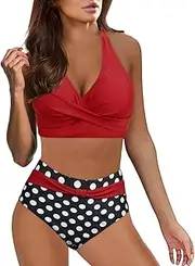 [DoMyStar] Bikini with Shorts Bikini Sexy Push Up Two Piece Swimsuits Vintage Swimsuit Two Piece Retro Swim Tops for Women