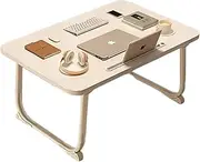 Laptop Bed Table, Portable Foldable Desk with Card Slot and Cup Holder, Lap Desk Laptop Stand Tray Table Floor Table Serving Tray for Eating Reading Working (White Maple)