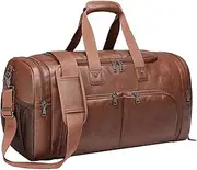 Vseutiac PU Leather Sports Bag, Shoulder Bag, Large Tote, Light, Portable, Business Travel Bag with Shoe Compartment for Travel, Brown, as described