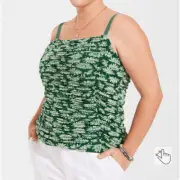 Torrid -236 Stretch Mesh Cropped Shirred Cami Top Green Women's Plus size 2 - 2X