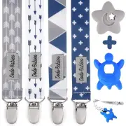 Pacifier Clip & Teether Toy Set, Four Clips Plus Two Silicone Teether Toys