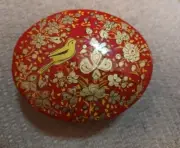Kashmir Lacquered Floral Jewelry Trinket Box Papier Mache Oval Beautiful