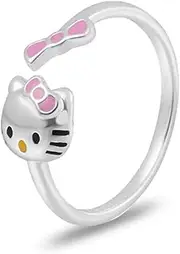 [CUZYP] Hello Ring Cute Cat Open Adjustable Ring S925 Silver, K-itty Cat Silver Rings S925 Silver Plated Ring for Women Jewellery, Non-precious metal, No Gemstone