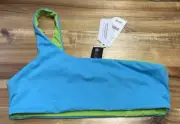 COTTON ON Large Bikini Top Reversible One-Shoulder Light Lime/ Blue New