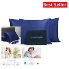 Luxurious 100% Pure Mulberry Silk Pillowcase, Navy King Set of 2 - Good House...