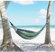 DSW Sanuk Hammock Blue Green Stripe Cloth With Drawstring Carrying Bag(NEW)