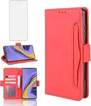 Compatible with Samsung Galaxy S20 FE 5G 6.5 inch Wallet Case Tempered Glass Screen Protector Card Holder Stand Phone Cover for S 20 EF UW 2022 S20FE5G S20FE 20S S2O Fan Edition 4G G5 Women Red