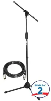 Rok-It Tripod Microphone Stand with Fixed Boom with XLR Cable (2 Pack)