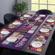Dining Room Table Cover Place Mats Purple Patchwork Runner Set Cotton Khambadiya