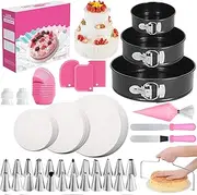 150PCS Cake Pan Set for Baking, Cake Decorating Supplies, 3 Non-Stick Springform Cake Pan, 24 Icing Tips, Cake Leveler, 2 Spatula, 3 Scrappers & More, Cake Decorating Kit Baking Supplies Tools