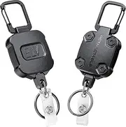 E LV Self Retractable ID Badge Holder Key Reel, Heavy Duty, 32 Inches Cord, Carabiner Key Chain Keychain, Hold Up to 15 Keys and Tools (2 Pack)