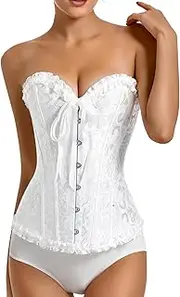 [Naturas Bouqutis] Corset Women's Black White Corset Women's Full Bust Corset Top Corset Top with Bow Design Gothic Vintage Carnival