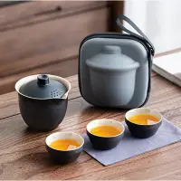 在飛比找momo購物網優惠-【Life shop】粗陶旅行茶具組/附旅行收納包(泡茶組 