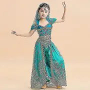 Princess Jasmine Cosplay For Girls Indian Belly Dance Costume Set Arabian Princess Halloween Carnival Costume W Blue 5 piece set S
