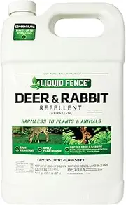 Liquid Fence Deer and Rabbit Repellent Concentrate, Repels Deer and Rabbits in Garden, Harmless to Plants and Animals When Used & Stored as Directed, 1 Gallon