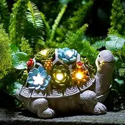 Garden Decor Outdoor Statue Succulent - Solar Turtle Figurine Lawn Decoration Tortoise for Patio, Balcony, Yard, Lawn Ornament