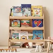4 Tiler Kids Bookshelf, Toddler Bookcase with Storage Organizer for Nursery, Book Display Shelf for Kids Rooms, Playroom, Bedroom, Kindergarten Cabinet Chest