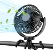 5000mAh Portable Stroller Fan - 3-Speed USB Rechargeable Clip-On Fan