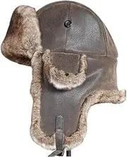 [KJIASDFE] Bomber Hats Leather Mens Bomber Hat Winter Hat Hat Brown Warm Ski Cycling Earflap Male Trapper Hat Warm,Brown-XL