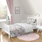 Sweet Jojo Designs Grey Watercolor Floral Girl Toddler Kid Childrens Comforter Bedding Set - 5 pieces Comforter, Sham and Sheets - Blush Pink Gray and White Shabby Chic Rose Flower Polka Dot Farmhouse