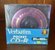 Verbatim Pocket CD-R Mini Discs 5 Pack Colourful 185MB 21Min New Sealed Vintage