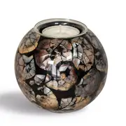 Natural Inlay Teacandle Holder (black w/ round shell)