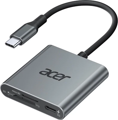 Acer USB C SD 4.0 Card Reader, Dual Slot Type-C SD Memory Card Reader Adapter wi