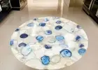 Round White Agate Coffee Table Crystal Gemstone Counter Bar handmade Furniture