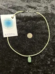 Simple Prehnite Crystal Pendant On Necklace - Choker/Day Collar Length