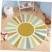 Boho Round Rug 4 Ft Washable Area Rug for Kids Room, Colorful Sun Circle Rug