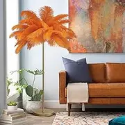 Ostrich Feather Floor Lamp, 160 cm Tall, Dimmable with Foot Switch, Gold and Pink, Living Room Standing Light,Orange,Large