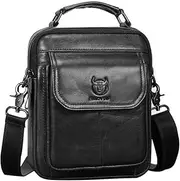 [Generic] Men's Sling Bag Genuine Leather Shoulder Bag Retro Cross Body Bag Vintage Messenger Bags Black