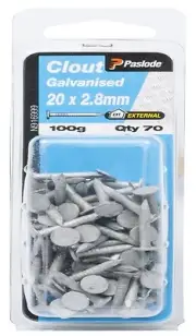 2x Paslode CLOUT NAILS 100g Galvanised & Flat Head Aust Brand-20x2.8 Or 40x2.8mm