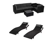6PCS Outdoor Modular Lounge Sofa + Outdoor PE Wicker Twin Pack Sunbeds