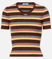 [Prada] Prada Striped ribbed-knit cotton T-shirt AU 14 multicoloured
