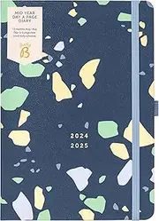 Busy B Mid Year Day a Page Diary August 2024 - August 2025. Terrazzo A5 Daily Academic Day a Page Planner with Pen Holder, Elastic Closure and Year Planner. FSC® Certified