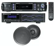 Home Theater Bluetooth Receiver+Equalizer EQ+(2) 8" Black Ceiling Speakers