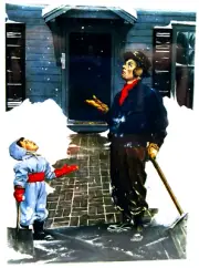 Father & Son See Snow Flakes After ShovelinSaturday Evening Post Fridge Magnet