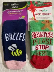 AirPlus Fuzzy Socks Aloe Infused Santa And Buzzed Bee Ultra Comfort 2 Pk