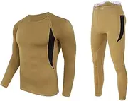 [Abigprofit] Winter Men Thermal Underwear Sets Compression Fleece Sweat Quick Drying Thermo Underwear Khaki S
