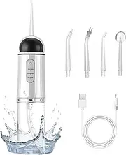 Cordless Water Flosser Pick for Teeth, Portable Electric Rechargeable Dental Oral Irrigator for Adults at Home or Travelling with 3 Modes 4 Jets, IPX7 Waterproof Teeth Cleaning Flossing Machine(Black)