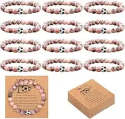 12 Pcs Sport Bracelets Team Gift Lava Stone Black White Beaded Bracelet with Inspirational Card for Sport Party Favor