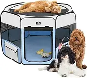 X-ZONE PET Portable Foldable Pet Dog Cat Playpen Crates Kennel/Premium 600D Oxford Cloth,Removable Zipper Top, Indoor and Outdoor Use (Large, Blue)
