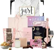 Pink Chandon Rose Pamper Gift. Chandon Rosé Sparkling 750ml, Satin Bath Robe, Luxury Bath Salts, Soy Candle, Silk eyemask, Honey popcorn, Rocky Road & Cookies