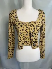 NWT BP. Cropped Rib Cardigan & Camisole Set In Beige Nougat Leopard Size Sm
