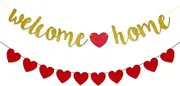 Yeanifeana Welcome Home Banner with Pre-Strung Sparkling Heart Garland, Ready-to-Hang Decoration for Homecoming, Military Return, Family Reunion, Graduation & Housewarming Backdrop, Photo Props, Celebrations