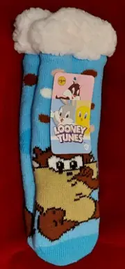 NEW Young TAZ Sherpa Fleece Lined Non-Slip Super Cozy Socks Youth Size NEW w/Tag